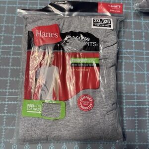 Hanes Tagless T-shirt 3-pack Mens 3XL Grey Crew Neck Pocket Lay Flat Collar NWT
